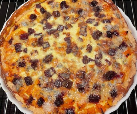 quiche van pompoen met stilton en membrillo (Ottolenghi)